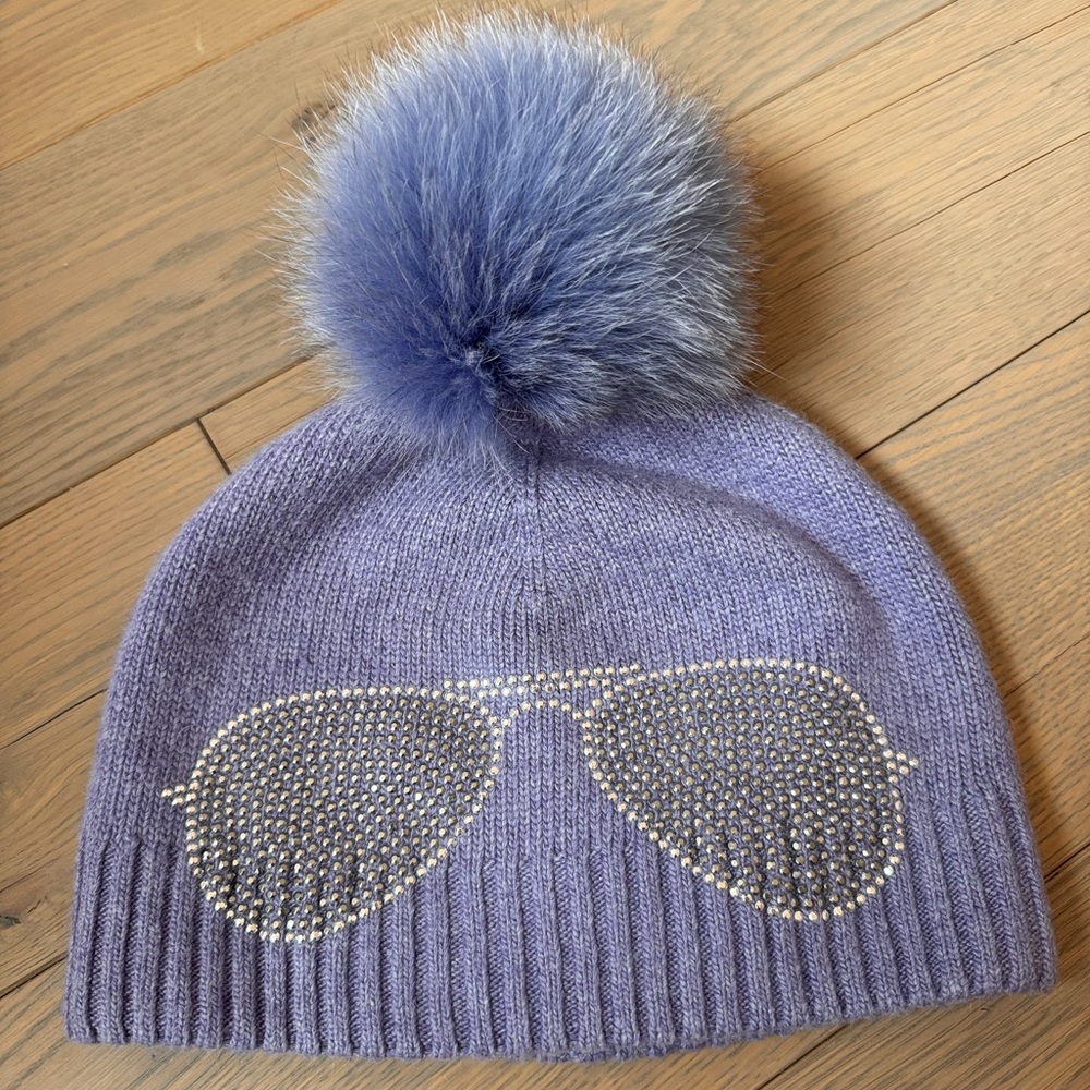 Mitchie's Matchings | Aviator Knitted Hat with Fox Fur Pom in Lilac One Size
